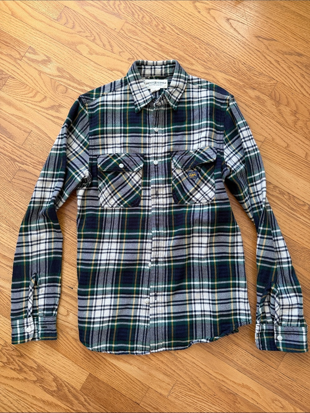 Denim & Supply Ralph Lauren Green Plaid Western Button Down Flannel Shirt Small